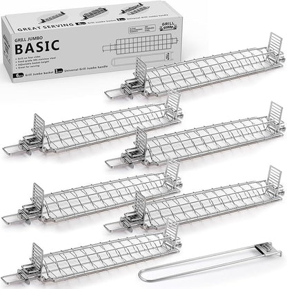 Set of Grate Basket Adjustable Meshes for Grilling for Charcoal, Gas Grill, Tandoor BBQ, Smoker for Home, Outdoor, Restaurant (Stainless steel, Grill Jumbo Basic)