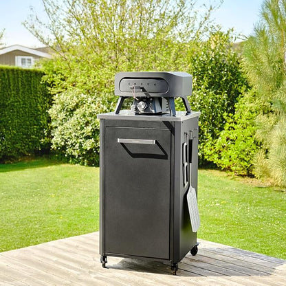 Cozze Outdoor Kitchen Table | 110 cm Tall | Stainless Steel Worktop | 4 Wheels with Brakes | Modular Design | Storage Space & Hooks | Weatherproof Cabinet Cart