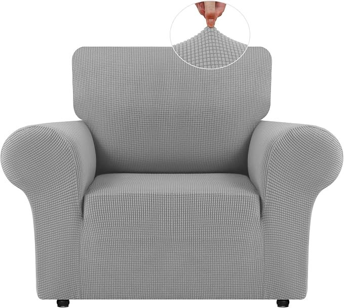 LURKA Stretch Chair Cover for Sofa, 1 Piece Armchair Slipcover, Sliver | Soft Stretch Jacquard, Fits 31"-55" Armchairs, Elastic Bottom for Secure Fit, Machine Washable, Pet & Kid Friendly