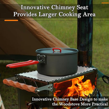 windhike Ultralight Pellet Stove - 18 lbs Portable Hot Tent Wood Stove, Small Stainless Steel Camping Burning Stove with 8 Chimney Pipes for Outdoor Heating, Cooking, Hunting & Ice Fishing