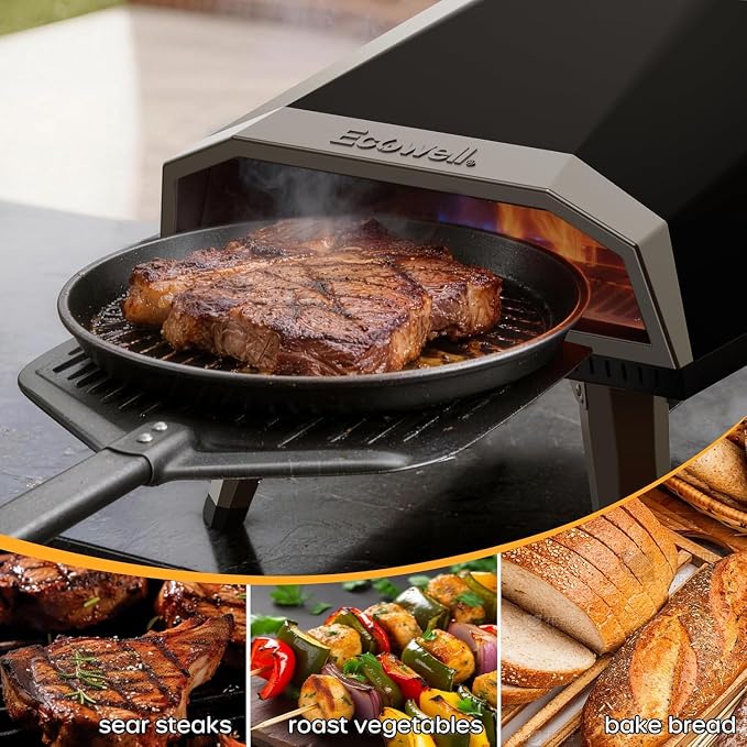ECOWELL 12" Outdoor Gas Pizza Oven Propane, Cooks 12 Inch Pizzas in 80 Secs | Portable Pizza Oven with Gas Hose & Regulator, Pizza Stone, Peel, Cutter, Infrared Thermometer, Propane Grill Reaches 930°F