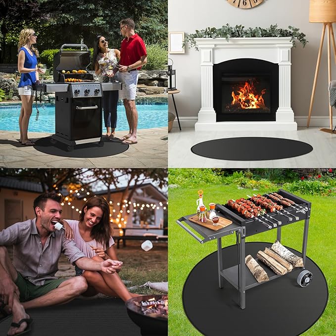 SANLIKE 36" Round Fire Pit Mat Under Grill Mat for Outdoor Grill 3-Layer Double-Sided Fireproof Mat Oil-Proof Waterproof BBQ Pad for Grass Deck Patio Outdoor & Indoor Wood Burning Fire Pit Portable