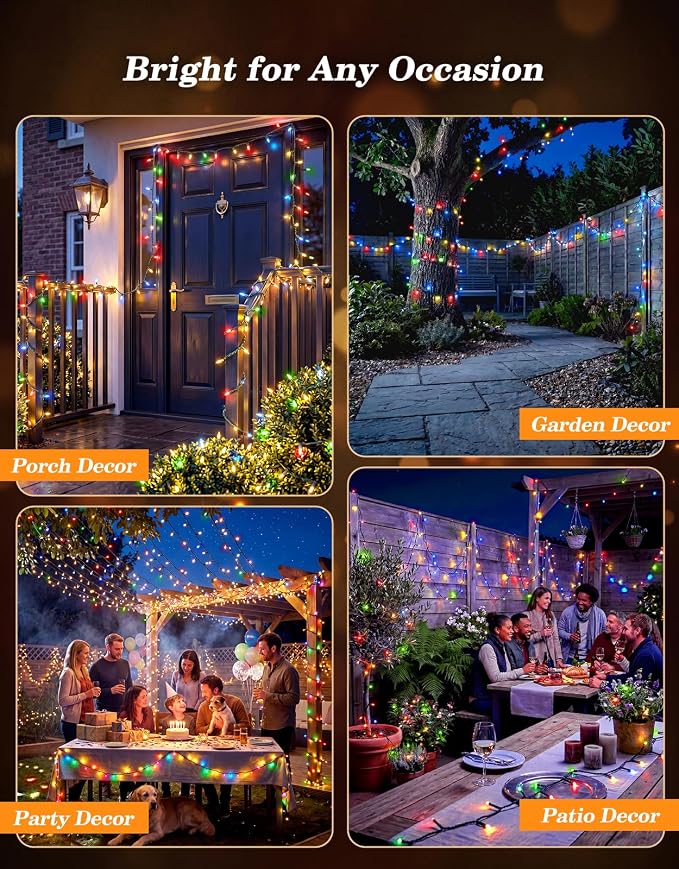 LitHome 2 Pack Solar String Lights Outdoor with Remote, Total 200LED 66FT | Solar Christmas Lights Outside Waterproof, 8 Modes String Light for Xmas Patio Garden Party Yard Tree Decor, Multicolor