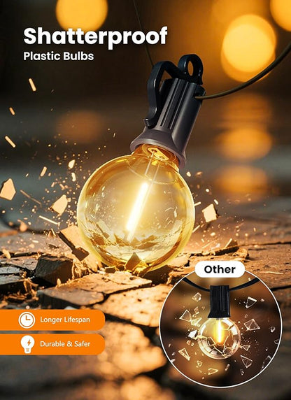 109FT 100 LED Outdoor String Lights, G40 Shatterproof String Lights, IP65 Waterproof Connectable Outside Patio Light for Backyard Porch Balcony Garden Decor Christmas Camping Gazebo