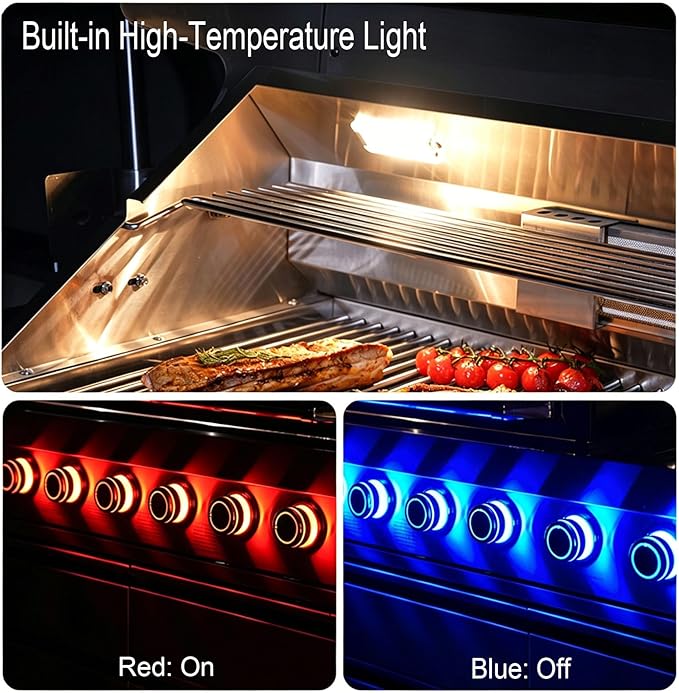 Built In 6 Burner Propane Gas Grill, 304 Stainless Steel 39in Gas Grill, 72,000 BTU with 684sq.in. Cooking Space, Rear Burner with Tri-fuel Compatibility
