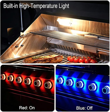 Built In 6 Burner Propane Gas Grill, 304 Stainless Steel 39in Gas Grill, 72,000 BTU with 684sq.in. Cooking Space, Rear Burner with Tri-fuel Compatibility