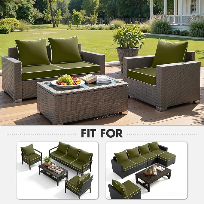 MIULEE Dark Green Outdoor Seat Cushion 24x24 Inch Waterproof Cushion | Deep Seat and Back Cushion for Patio Furniture Chair Sofa Couch, Fade Resistant, Handle and Adjustable Straps