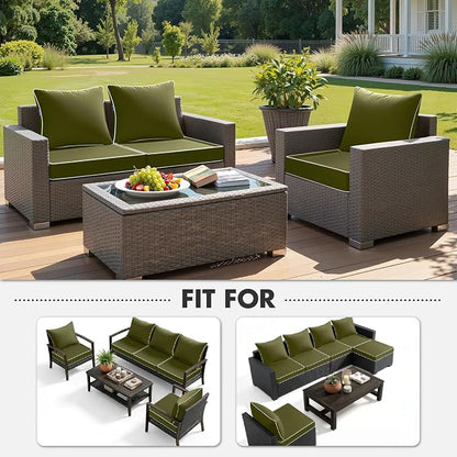 MIULEE Dark Green Outdoor Seat Cushion 24x24 Inch Waterproof Cushion | Deep Seat and Back Cushion for Patio Furniture Chair Sofa Couch, Fade Resistant, Handle and Adjustable Straps