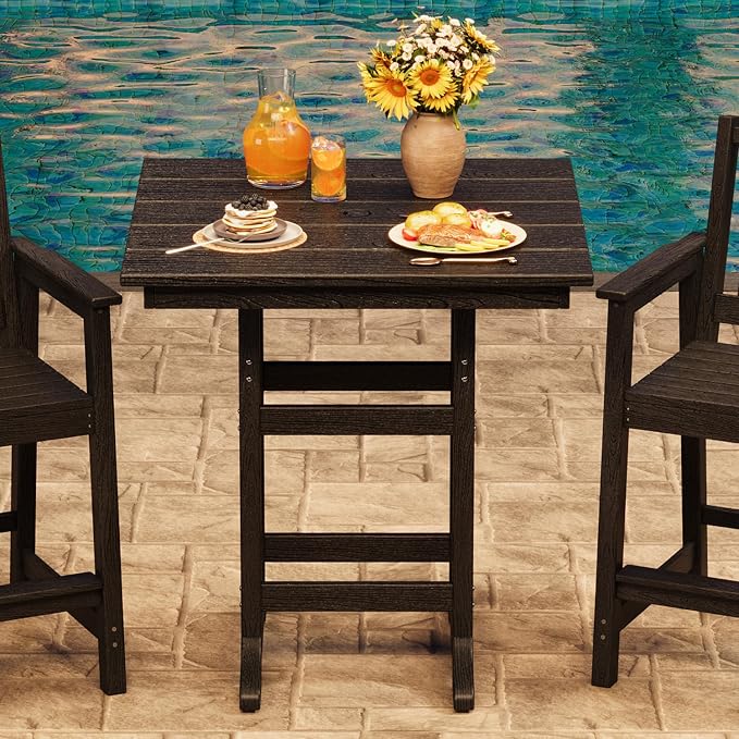 Garvee Outdoor Patio Bar Table for 2-4, All-Weather HDPE Bar Height Table with Umbrella Hole and Spacious Tabletop for Outside,Poolside, Backyard