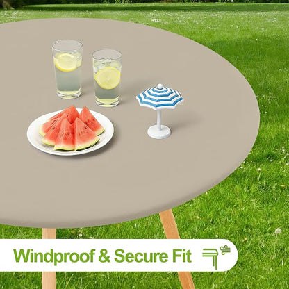 Smiry Round Spandex Tablecloth, Elastic Fitted Washable Tablecloths for 36"-44" Tables, Waterpoof Stretch Picnic Table Cover for Dining, Indoor and Outdoor, Taupe
