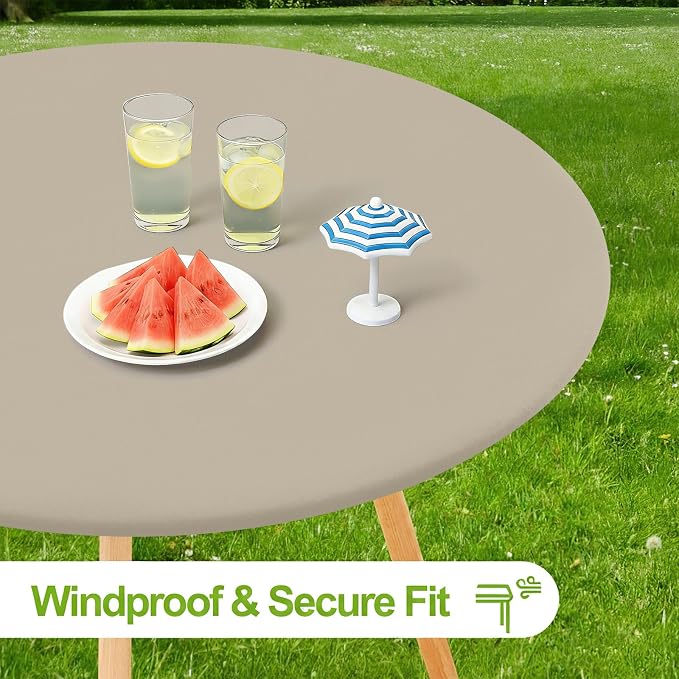 Smiry Round Spandex Tablecloth, Elastic Fitted Washable Tablecloths for 42"-50" Tables, Waterpoof Stretch Picnic Table Cover for Dining, Indoor and Outdoor, Taupe