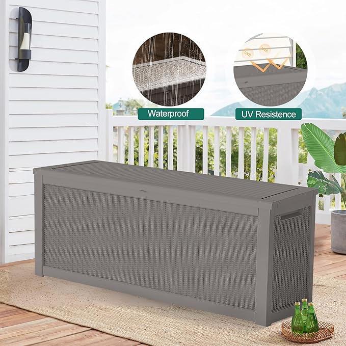 FEFLO 260 Gallon Waterproof Resin Outdoor Storage Box, Lockable & UV Resistant Patio Deck Boxes, Outside Storage for Patio Cushions, Pool Toys, Garden Tools & Package Delivery, Brown