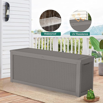 FEFLO 260 Gallon Waterproof Resin Outdoor Storage Box, Lockable & UV Resistant Patio Deck Boxes, Outside Storage for Patio Cushions, Pool Toys, Garden Tools & Package Delivery, Brown