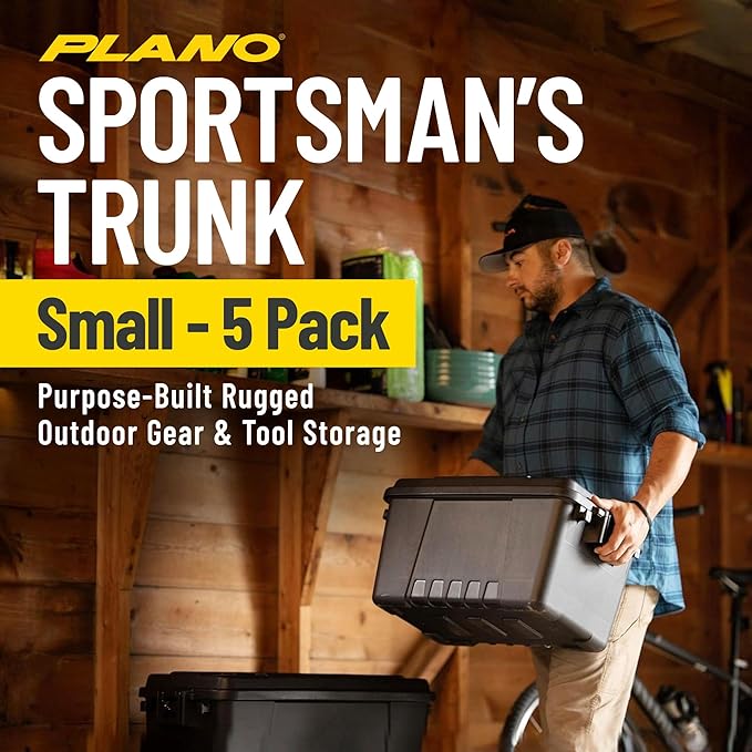 Plano 5 Pack Small Sportsman's Trunk for Outdoor Gear and Tools with Integrated Easy-Glide Wheels for Smooth Transport, Black