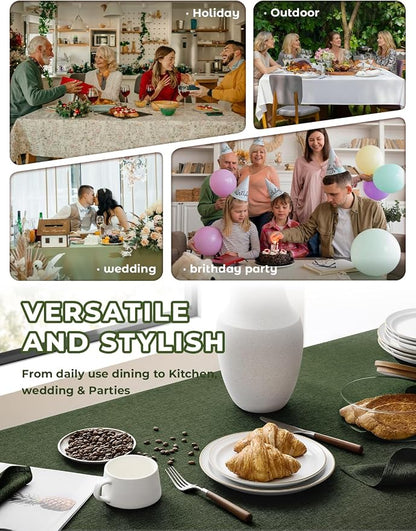Decorelia Faux Linen Farmhouse Table Cloth 60"x84" for 4-6 ft Rectangle Table, Dark Green Waterproof Outdoor Washable Tablecloth for Rectangular Dining Room Kitchen Outdoor Party Restaurant Decor