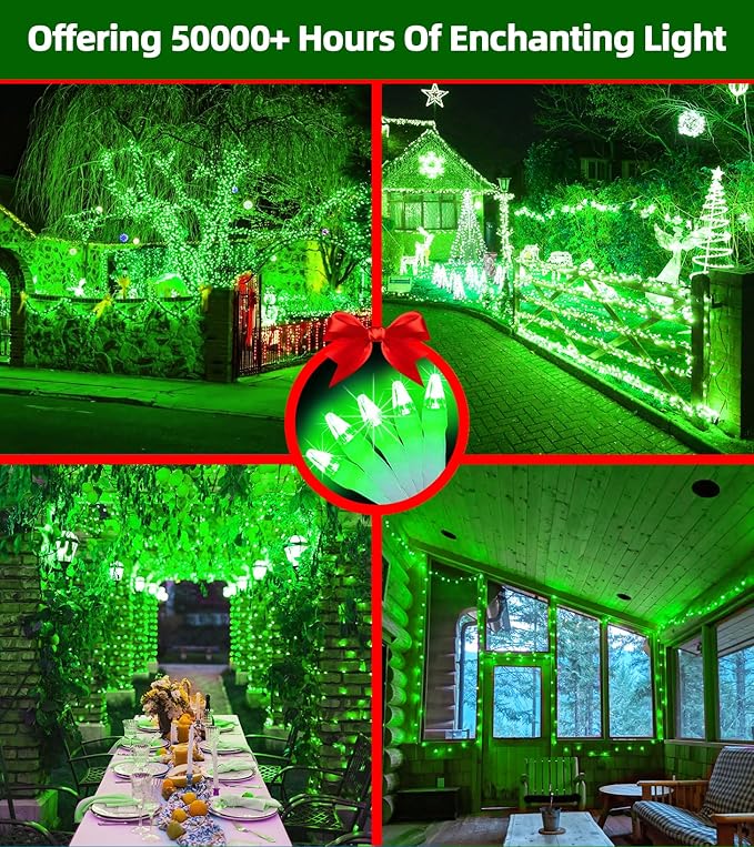 QUHUATU 300LED Chrstmas Lights, 75ft Indoor Outdoor Christmas String Lights with 12 Modes, Green Christmastree Lights with Timer Dimmable Connectable for Fence Garden Xmas Wedding Party Decor Green