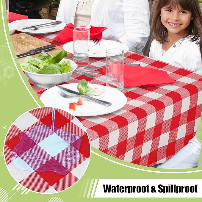 Smiry Picnic Table Cloth, Vinyl Tablecloths with Flannel Backing, 60"x102" | Waterproof Rectangle Table Cloth, Wipeable Buffalo Plaid Table Cover for Indoor and Outdoor (Red & White)