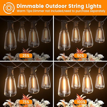 LED Outdoor String Lights 400ft Shatterproof Patio Lights with 212 Waterproof ST38 Vintage Bulbs(12 Spare), Dimmable Outside Hanging String Lights for Backyard Porch Balcony Party, Warm White