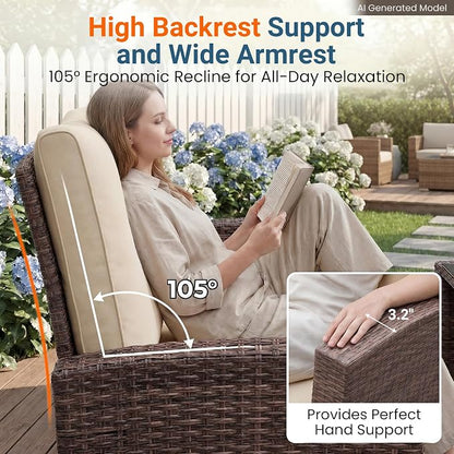 Wisteria Lane 4 Piece Patio Furniture Set, Wicker Outdoor Patio Conversation Furniture Set, All Weather Outdoor Patio Sofa with Cushion and Wood Table, Brown and Beige