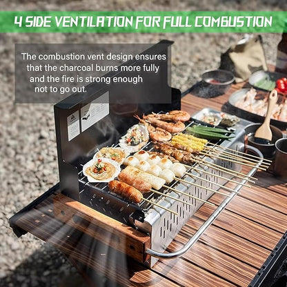 Portable Charcoal Grill Foldable Notebook BBQ Easy Portability for Outdoor Barbecues Camping Traveling Picnics Garden Beach Party Silver