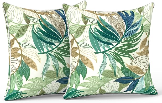 LVTXIII Outdoor/Indoor Pillow Covers, Patio Fade Resistant Throw Pillow Covers ONLY, Waterproof Farmhouse Accent Cushion Cases for Sofa Patio Couch Decoration 18"x18" Set of 2, Lush Leaf Green