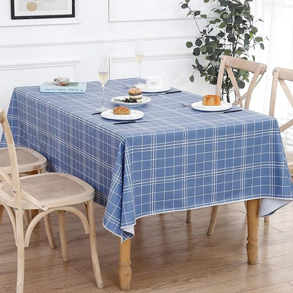 Walrus Heavy Duty Vinyl Tablecloth with Flannel Backing Waterproof Oil-Proof Plastic Table Cloth Stain-Resistant Wipeable Rectangle or Square Table Cover for Indoor and Outdoor (Blue Grid,54x54 Inch)