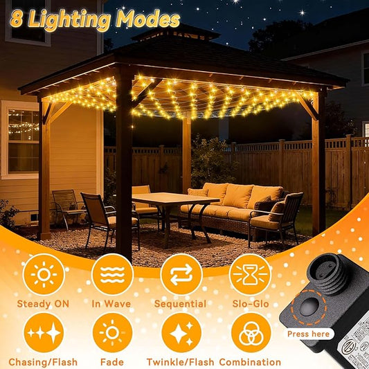 LitHome 10 x 10FT Gazebo Net Lights Outdoor, 280 LED Gazebo Lighting Waterproof, 8 Modes Connectable Christmas Net Lights with Timer, Warm White Mesh Light Plug in for Bushes, Pergolas, Backyard Decor
