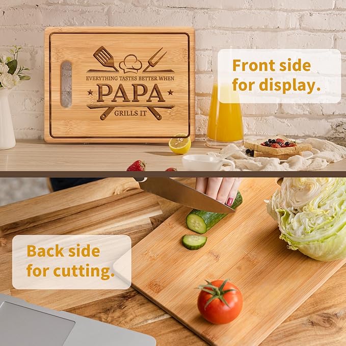 Papa Gifts, 11x8.5inch Engraved Bamboo Cutting Board, Christmas Fathers Day Birthday Gifts for Papa from Grandkids Daughter Son, Present for Father Daddy Dad