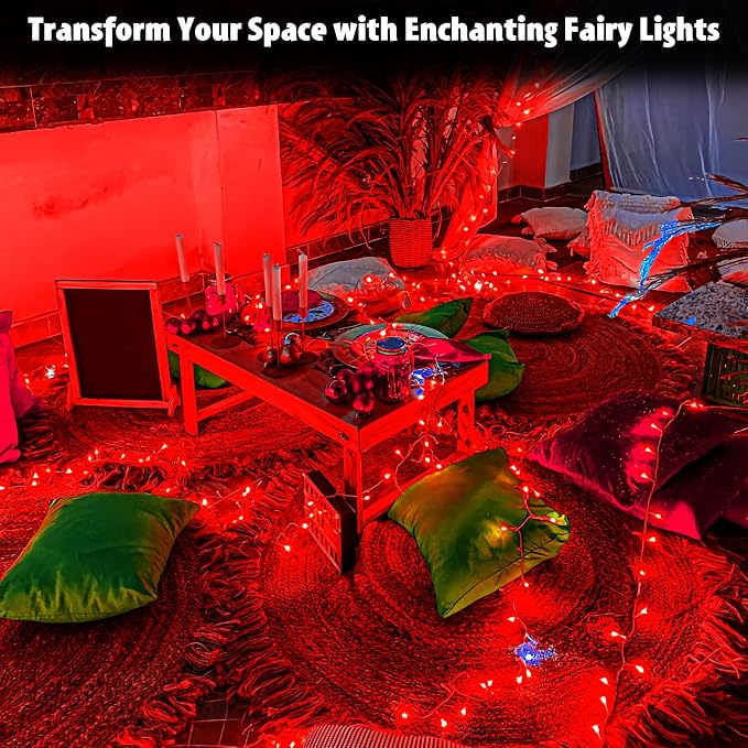 cshare String Lights Outdoor Waterproof 9.8ft 30 LED, Red Fairy Lights Battery Operated with Timer Clear Wire for Indoor & Outdoor Christmas Vanlentines Decorations Garland Party Garden 2 Packs