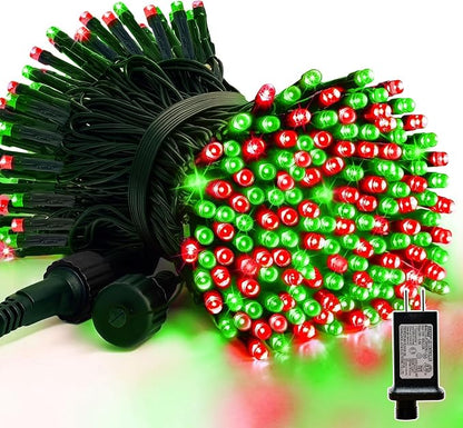 33ft Christmas Decorative Mini Lights, 100 LED Green Wire Fairy Starry String Lights Plug in, 16 Lighting Modes, for Indoor Outdoor Xmas Tree Wedding Party Decoration (Red+Green)