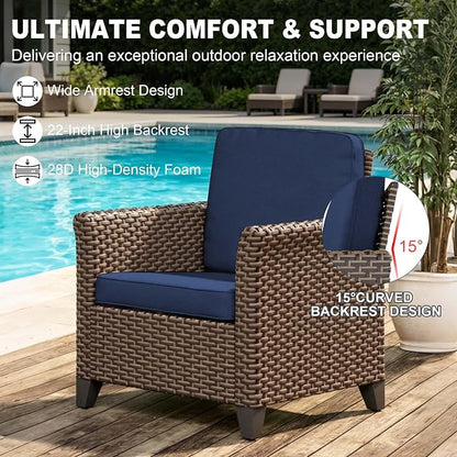 5 Pieces Patio Furniture Set, PE Wicker 75" Couch with 2 High Back Chairs & 2 Ottomans, All-Weather Rattan Furniture with Waterproof Cushions for Deck, Garden, Porch