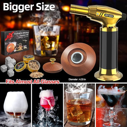 Cocktail Smoker Kit - Whiskey Smoker Kit with Torch,8 Flavors Wood Chips for Whiskey and Bourbon,Old Fashioned Smoker Set for Infused Cocktail,Cheese and Meats,Gifts for Men,Dad,Husband (NO Butane)