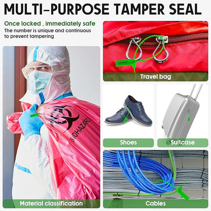 1000 Pcs Plastic Tamper Seals Fire Extinguisher Tags Security Tags Seals Safety Numbered Zip Ties Labels Safety Disposable Self Locking Signage 250 mm Length (Green)