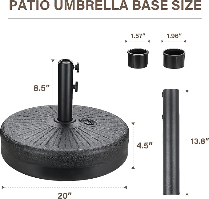 YSSOA 9' Patio Umbrella with 50lbs 20" Capacity Fillable Heavy Duty Round Base, 8 Sturdy Ribs, for Outdoor Lawn, Deck, Poolside, Green and Black
