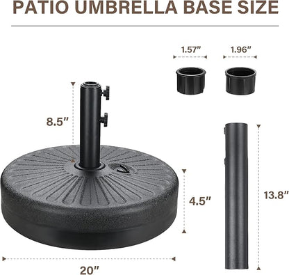 YSSOA 9' Patio Umbrella with 50lbs 20" Capacity Fillable Heavy Duty Round Base, 8 Sturdy Ribs, for Outdoor Lawn, Deck, Poolside, Green and Black