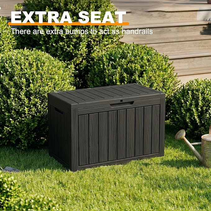 50 Gallon Resin Deck Box Outdoor Storage Box Waterproof for Patio Furniture,Outdoor Cushions,Garden Tools and Pool Supplies（Black）