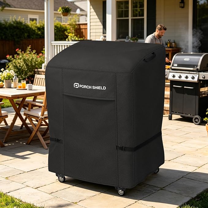 Porch Shield 34W x 24D x 46H inch Premium Gas Grill Cover Up to 32 inch, Waterproof and Fade Resistant 600D BBQ Covers for Weber, Brinkmann, Char-Broil and More, Black