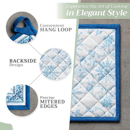 Maison d' Hermine Pot Holders 100% Cotton Heat Resistant Potholders 8" x 8" Hot Pads with Loop BBQ Cooking Baking Hotel Farmhouse Kitchen Handling Hot Pans Spring Summer (Pack of 2, Cedrat)
