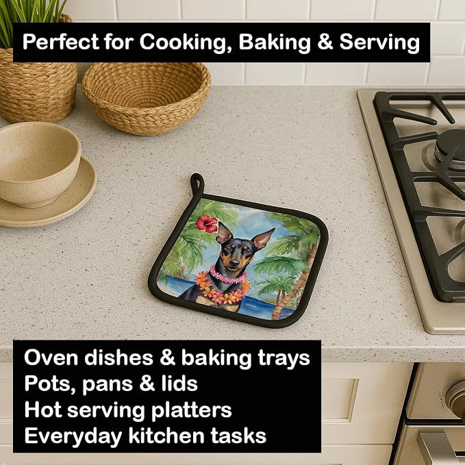 Caroline's Treasures Manchester Terrier Luau Pair of Pot Holders Kitchen Heat Resistant Pot Holders Sets Oven Hot Pads for Cooking Baking BBQ, 7 1/2 x 7 1/2