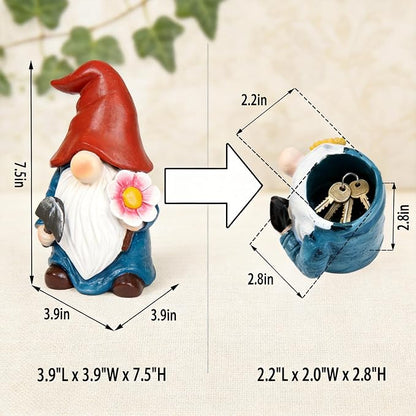 Hide a Key Outside Garden Gnomes Key Hider, 8 Inch Funny Dwarf Statue with Hidden Safe Secret Compartment, Waterproof Lock Box for Spare Keys, Outdoor Yard Patio Lawn Decor