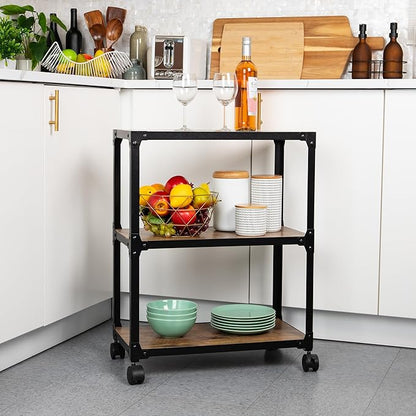 Mind Reader 3 Tier Multipurpose Rolling Cart, Home Storage, Bar Cart, Microwave Stand, Utility Organizer, Metal, MDF, Brown