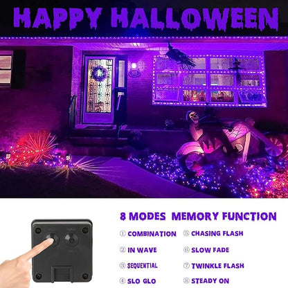 Joomer Purple Halloween Solar String Lights - 2 Pack Total 80FT 240LED | Solar Fairy Lights, Waterproof Outdoor Twinkle Lights with 8 Modes for Garden, Porch, Trees, Halloween Decor (Black Wire)