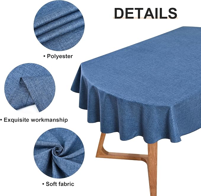 Wolkemer Faux Linen Oval Tablecloth 60 x 84 Inch Navy Blue Table Cloth | Heavy Duty Wrinkle Resistant Fabric Table Cloth, Farmhouse Rustic Oval Table Cover for Kitchen Dining Indoor Outdoor Tabletop