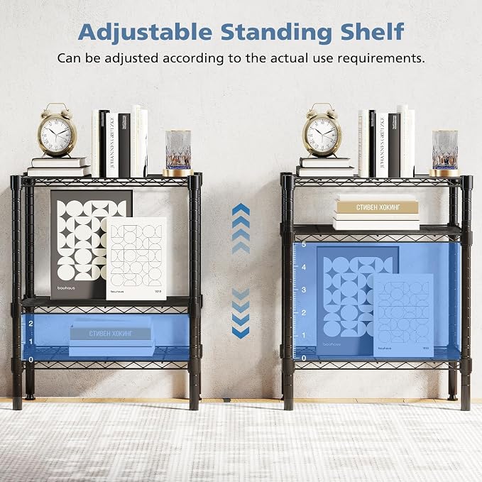 DUMOS 3-Tier Metal Storage Shelves, Wire Shelving, Storage Rack, 23.31" W | Heavy Duty Steel Shelves, Wire Adjustable Standing, Kitchen Bathroom Garage Pantry Organizers, 30.22"H
