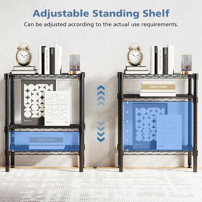 DUMOS 3-Tier Metal Storage Shelves, Wire Shelving, Storage Rack, 23.31" W | Heavy Duty Steel Shelves, Wire Adjustable Standing, Kitchen Bathroom Garage Pantry Organizers, 30.22"H
