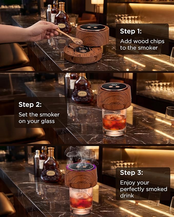 Whiskey Smoker Wood Chips Refill - 6 Flavor Variety Pack for Cocktail Smoker Kit - Natural Smoking Chips for Old Fashioned & Bourbon Drinks, Oak, Apple, Cherry, Hickory, Pear, Beech