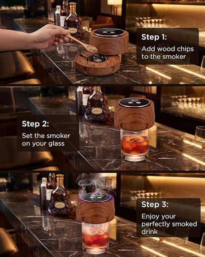 Whiskey Smoker Wood Chips Refill - 6 Flavor Variety Pack for Cocktail Smoker Kit - Natural Smoking Chips for Old Fashioned & Bourbon Drinks, Oak, Apple, Cherry, Hickory, Pear, Beech