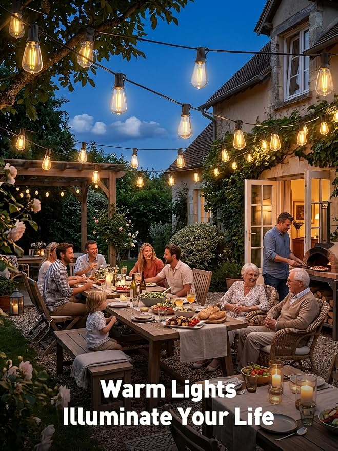 100ft-Solar-String-Lights-Outdoor-Waterproof-Solor-Powered-Patio-Light-Hanging-Outside-Backyard-Camping-Yard-Gazebo-Garden-Pergola-Bistro-Balcony-Cafe-Party-Fence-Lighting LED Edison Bulb & Remote