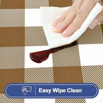 Smiry Picnic Table Cloth 2 Pack, Waterproof Elastic Fitted Tablecloths for 8FT Rectangle Tables, Washable Polyester Buffalo Plaid Tablecloth for Camping, Dining & Outdoor (Brown & White, 30" x 96")
