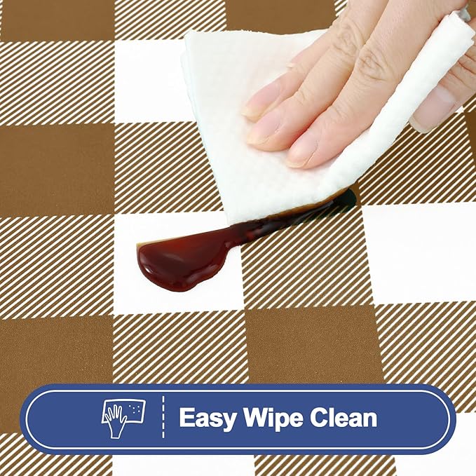 Smiry Picnic Table Cover with Bench Covers, Waterproof Elastic Fitted Tablecloths for 8 Foot Rectangle Tables, Washable Buffalo Plaid Tablecloth for Camping, Outdoor (Brown & White, 30"x96")